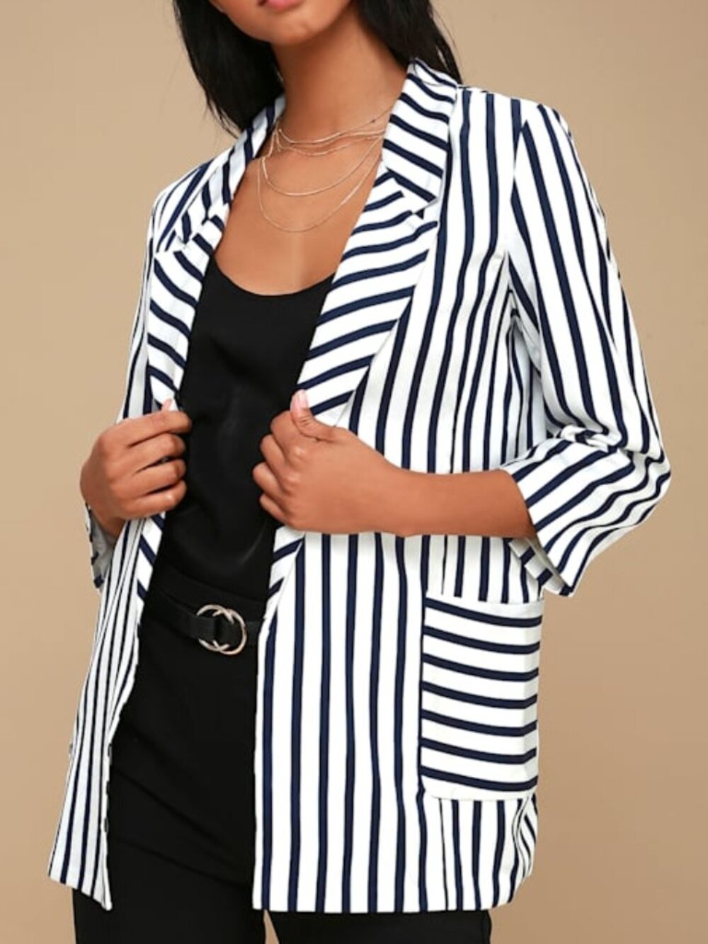 Lulus Ralston Blue And White Striped Satin Blazer - Size Small